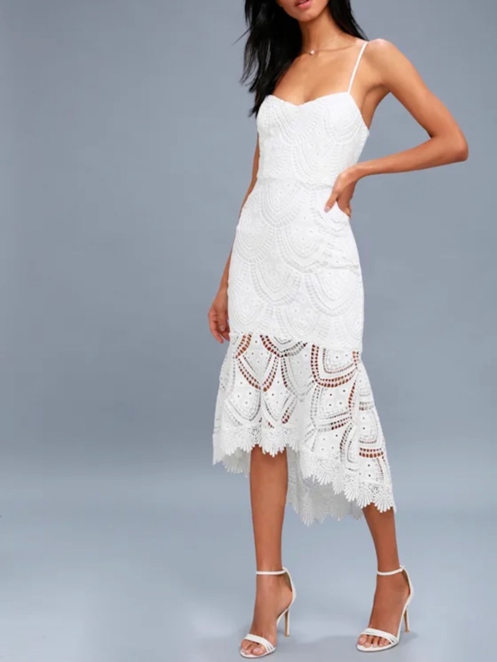 Pure Passion White Lace Bodycon Midi Dress